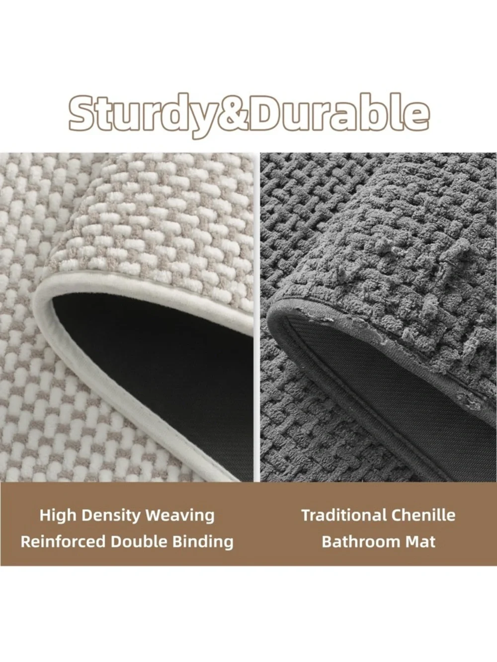 Plush Bath Mat-Super Absorbent Chenille Bathroom-Rubber back Bath Mat 17x35
